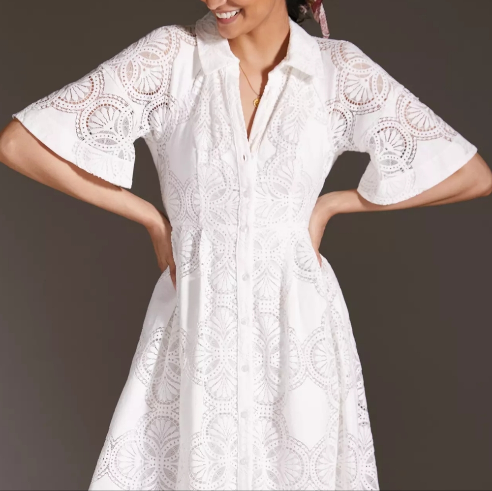 HTF Anthropologie Maeve Eyelet Midi Dress - Picture 5 of 6